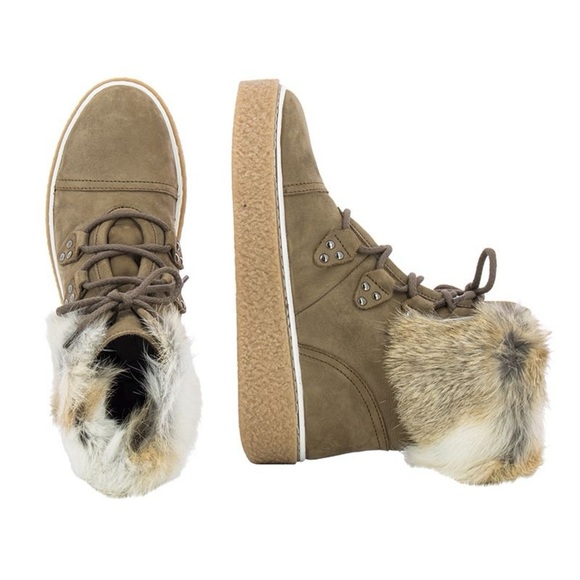 Women's Manas Marta Leather Wedge Boots with Rabbit Fur Trim - Picture 2 of 13